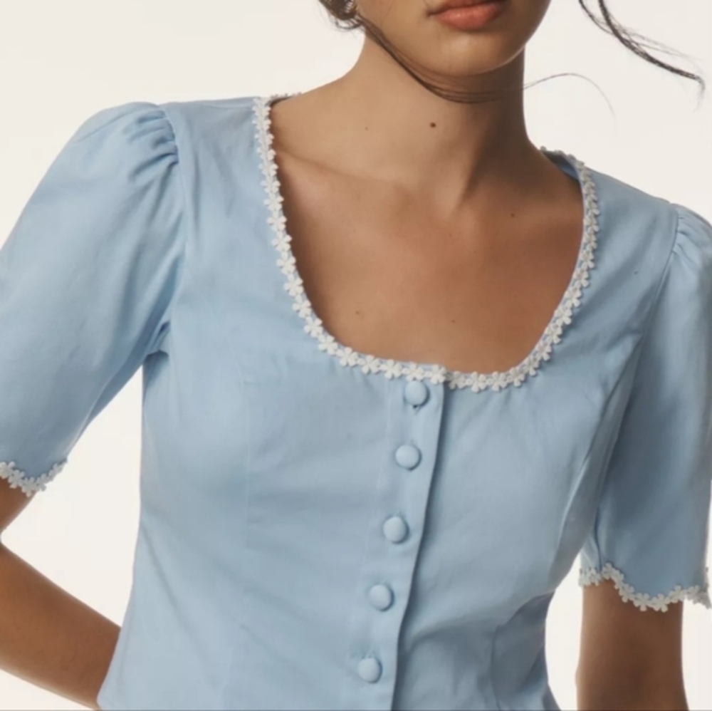Maeve Short Sleeved Scoop Neck Lace Trim Blouse XS NWT